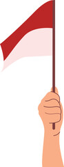 Illustration of Hand Holding of Indonesian Flag in Cartoon Design. Indonesian Independence Day