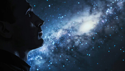 Profile Silhouette Against Starry Night Sky