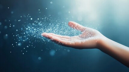 Fototapeta premium Hand Holding Sparkling Dust Magic Hope Purity Light