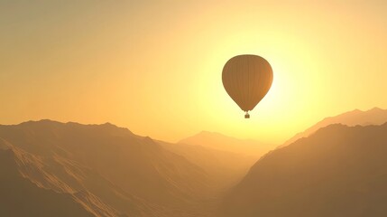 Naklejka premium A vibrant hot air balloon flying over the majestic rocky mountains in Turkey, offering stunning aerial views of the rugged terrain and natural beauty, perfect for adventure seekers and travelers