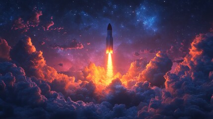 a cartoon rocket taking off from the sky