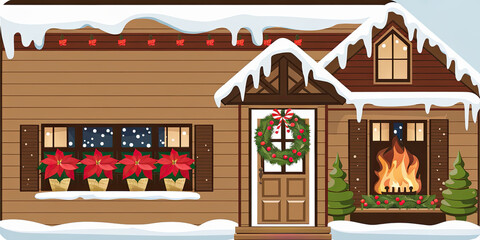 Cozy Christmas Home Snow Fireplace Wreath Holiday Decor