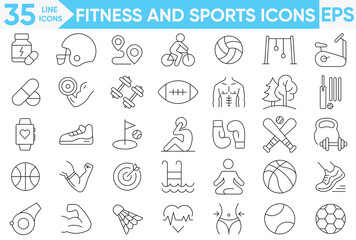 Set of sports and fitness line icons set.Sports Editable line Icon,  sport related icons.Vector and illustrator set.