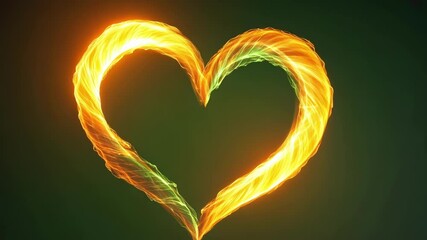 A glowing orange heart transitioning into a radiant green spiral. Green screen chromakey
