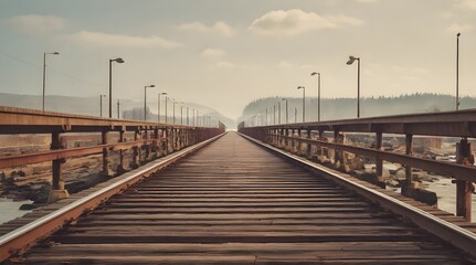Obraz premium Rails running on a bridge.generative.ai