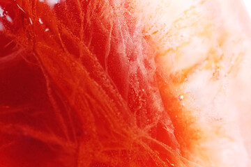 Macro texture of red color ice cube 