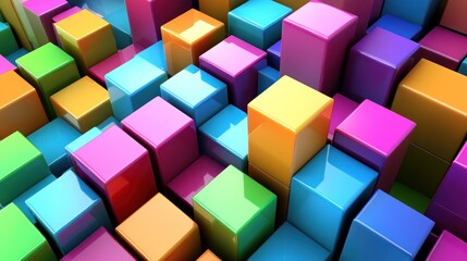 Obraz premium Vibrant Rainbow Cubes Abstract 3D Render