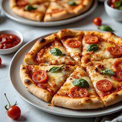 Artisanal Margherita Pizza with Fresh Basil and Cherry Tomatoes