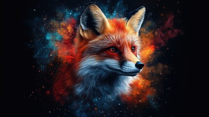 a colorful fox with black background