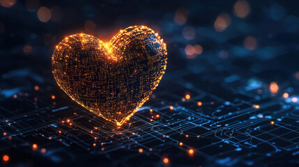 Fototapeta premium glowing digital heart symbol with futuristic circuit board background
