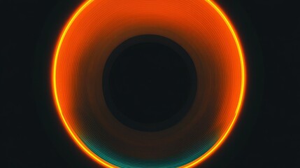 A symmetrical design composed of two glowing circular arcs in vivid orange hues, set against a pitch-black background. The top arc fades inward from a bright orange rim into a deep black center.