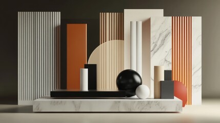 Abstract Geometric Composition with Marble and Warm Tones