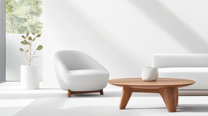 A white living room with a white couch and a white chair