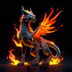 Mythical creature breathing fire fantasy realm digital art dark environment front view imagination