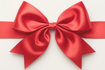 Naklejka premium Red Satin Bow: A luxuriously soft, elegant red satin bow, tied in a perfect knot, evokes a sense of celebration, sophistication, and gifting. 