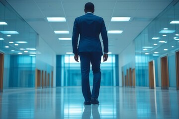 Obraz premium Businessman Walking in Modern Office Hallway
