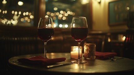 Fototapeta premium Romantic dinner for two with red wine.