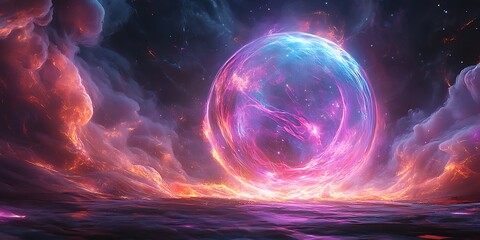 Obraz premium Glowing plasma ball purple and blue rays of energy swirling in the dark static electricity and quantum energy
