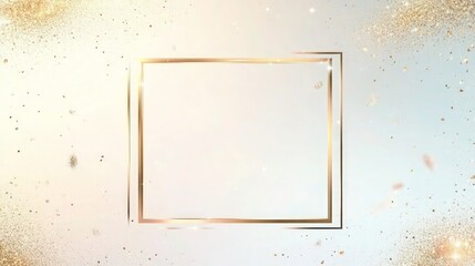 A square frame with sharp, clean edges, outlined in a luxurious gold hue, set against a soft white gradient background. 