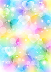 ハートまみれのバレンタイン背景、イラスト、かわいい、虹色、縦