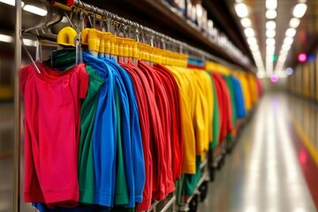 Fototapeta premium Colorful T-Shirts Hanging in a Retail Space