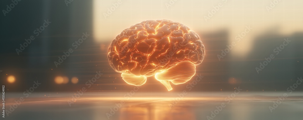 Wall mural futuristic brainlike structure of glowing nodes urban environment 3d visualization technology concep