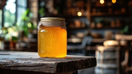 a jar of yellow liquid