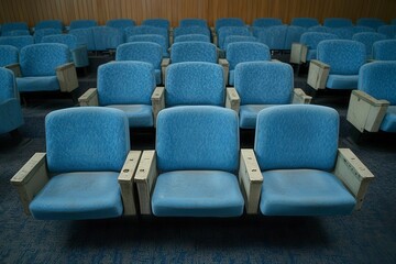Obraz premium Empty Blue Chairs in a Lecture Hall Setting