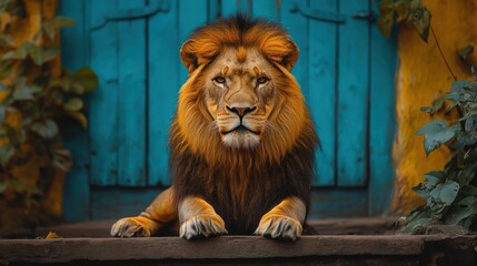 Obraz premium a lion sitting on the floor