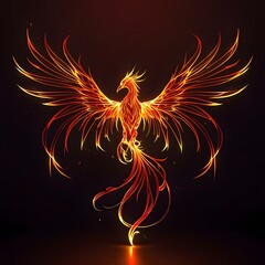 Fiery phoenix rising from ashes digital art creation abstract environment vibrant colors fantasy concept