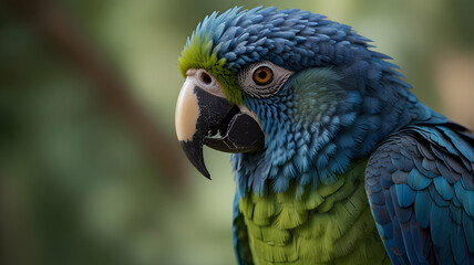 Obraz premium Vibrant Hyacinth Macaw Portrait: A Close-Up of a Stunning Blue and Green Parrot