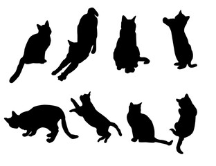 
set of cats silhouettes, Cat silhouette vector, black cat silhouette, cats, black silhouette, black cats, set of cat, black cats