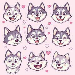 Fototapeta premium Playful Husky Faces Collection