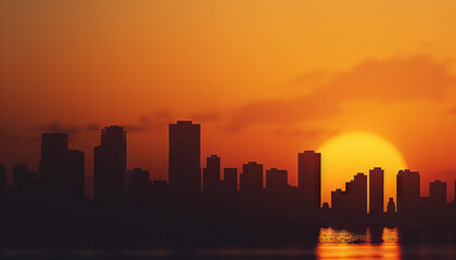 Fototapeta premium Silhouette of City Skyline at Sunset