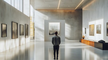 Fototapeta premium A sleek and stylish rotating LED display stand with smooth finishes, holding fine art sculptures in a modern gallery with soft directional lighting and minimalist surroundings,