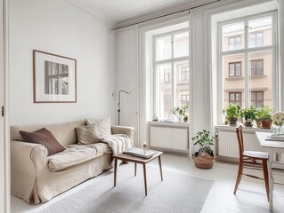Serene Scandinavian Living Room Interior Design with Natural Light and Minimalist Decor