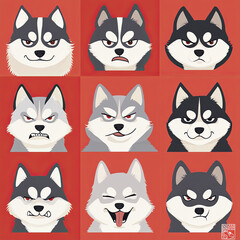 Fototapeta premium Kawaii Cartoon Husky Faces in Vector Style