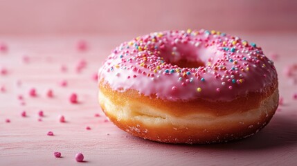 a pink donut with sprinkles