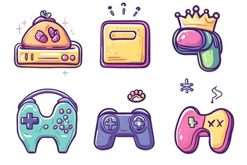 Fototapeta premium Game icon set. Gaming icon elements containing points and life bars, console, player, chess, multiplayer, casino and mobile game icons.