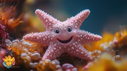a pink starfish with a smiling face