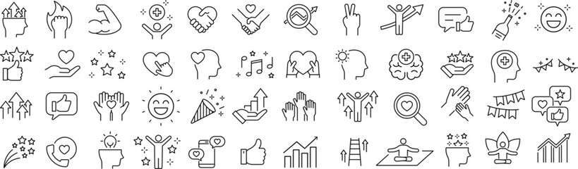 ベクターでモノクロのポジティブに関する線画アイコンセット