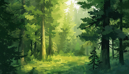 Obraz premium Digital Painting of a Coniferous Forest