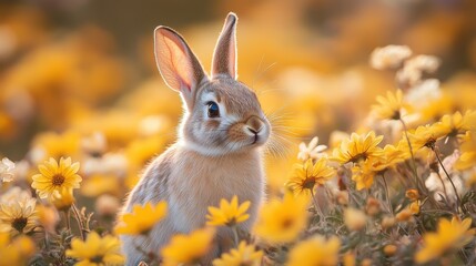 Fototapeta premium a rabbit in a field of flowers