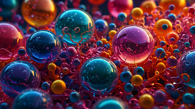 Vibrant Abstract Sphere Cluster: A Symphony of Colors and Reflections in a Digital Dreamscape