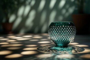Elegant Glass Vase with Intricate Shadow Patterns