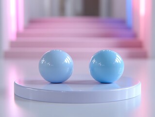 Two Light Blue Spheres Resting On A Platform