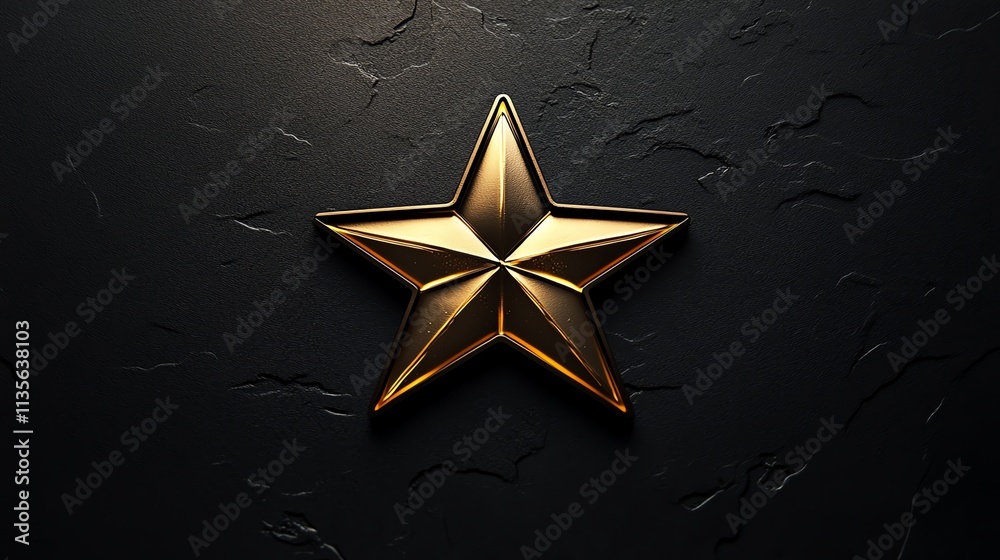 Poster a shiny gold star emblem centered on a textured dark surface.