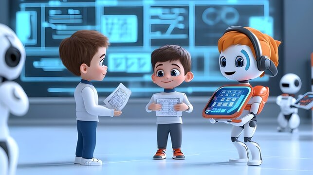kids & robot teamwork, future tech, ai - ai and robotics