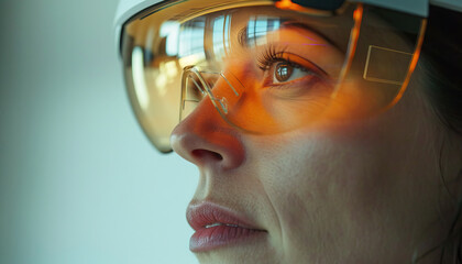 Woman Wearing Amber-Tinted Protective Glasses