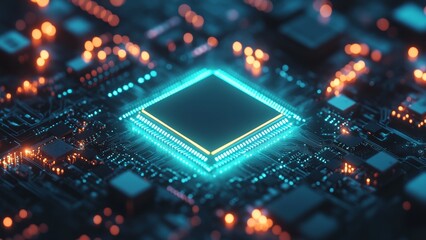 Close up view of a modern microprocessor on a circuit board